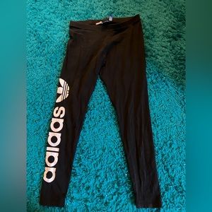 Adidas logo leggings L 10 12 black white pants SALE sold out in stores!